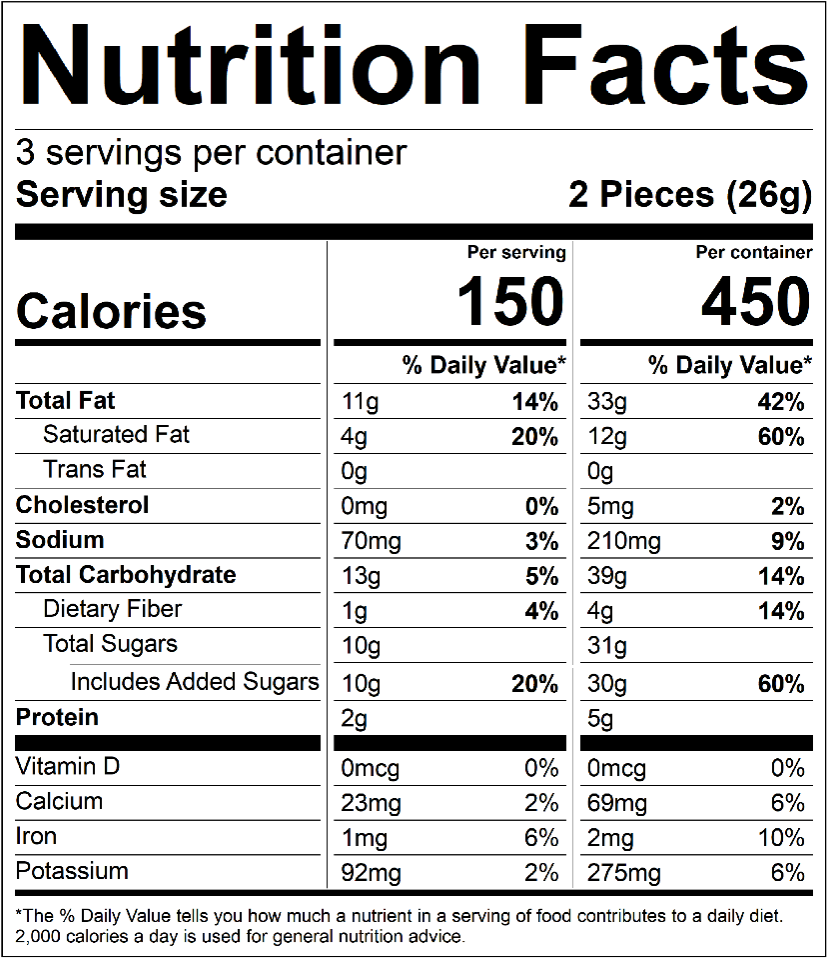 KOHO Macadamia Praline 6-piece Nutrition Facts